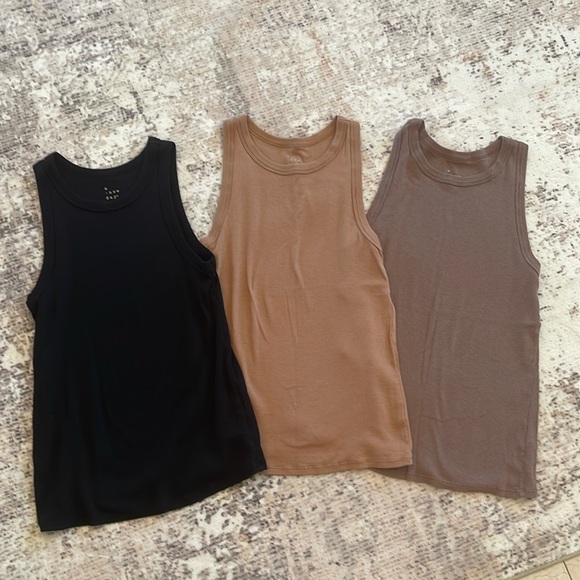 a new day Women's Slim Fit Ribbed High Neck Tank Tops in Beige, Taupe & Black - Picture 2 of 4